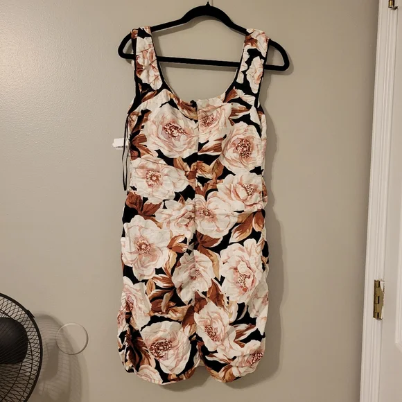 Express Floral Cream and Brown Linen Blend  Bodycon Sleeveless Dress. Size M - Picture 9 of 14